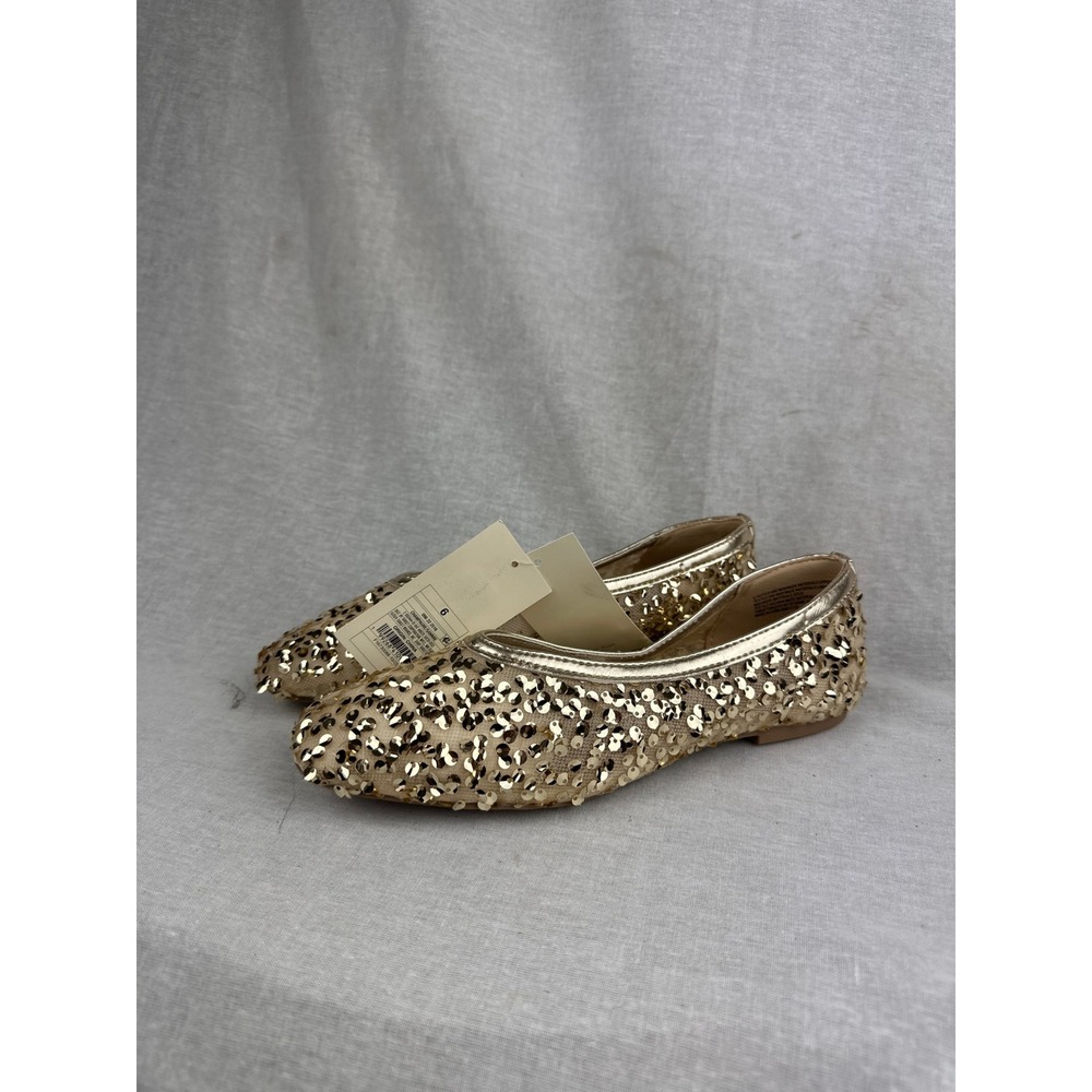 A New Day Womens Gold Sequin Ballet Flats‎ Memory Foam Slip On Shoes Size 6 NEW